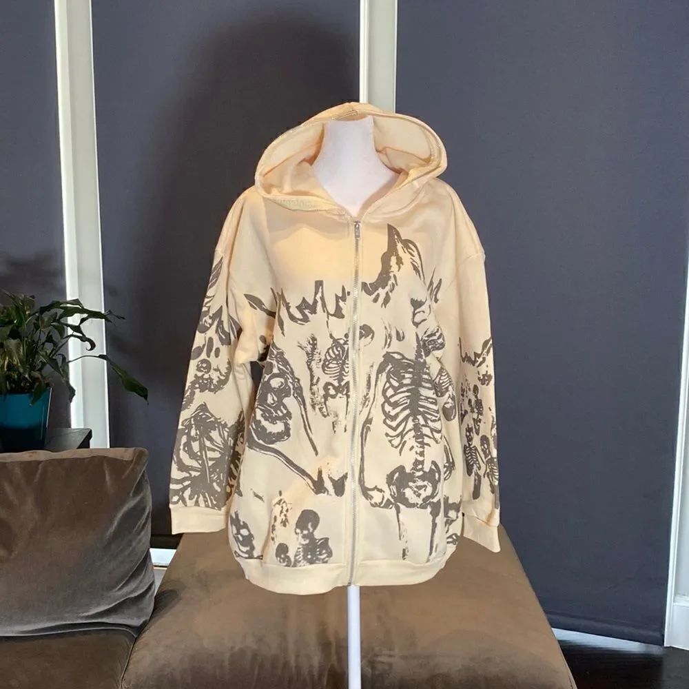 Men’s Oversized Zip Up Skeleton Hoodie Streetwear Size S NWOT